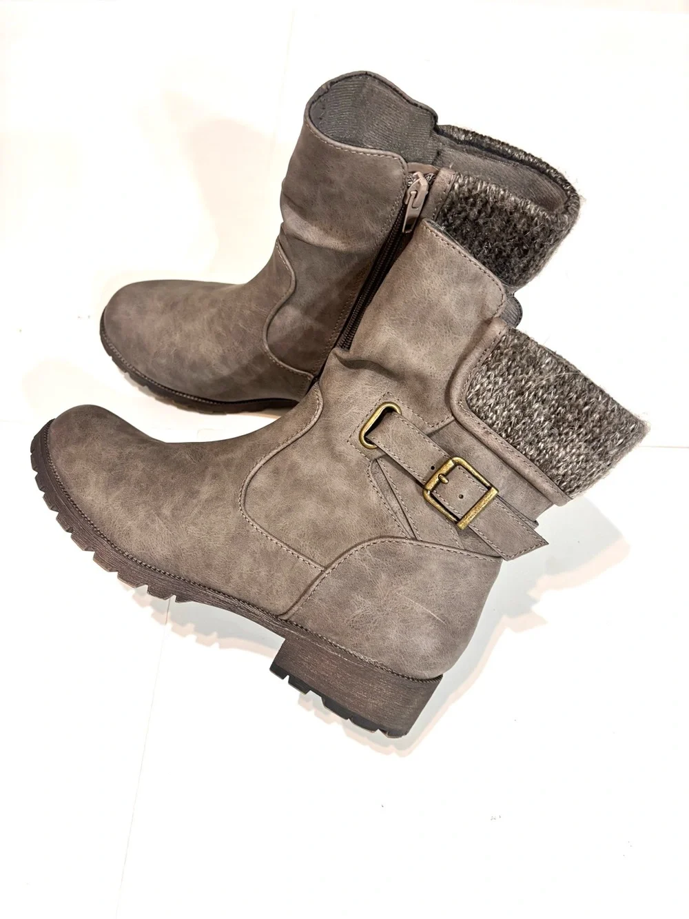 Maurices Gray Knit-Cuff Mid-Calf Boots with Buckle